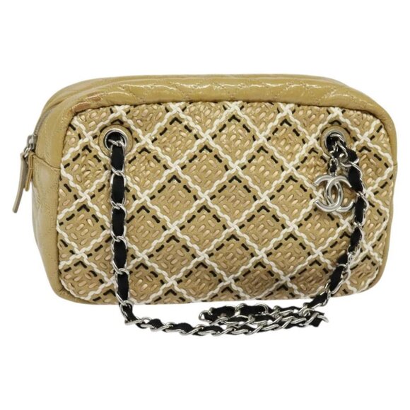 CHANEL Chain Shoulder Bag Enamel Beige CC - Picture 1 of 15